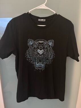 Kenzo Black Tee with Light Blue Tiger Motif